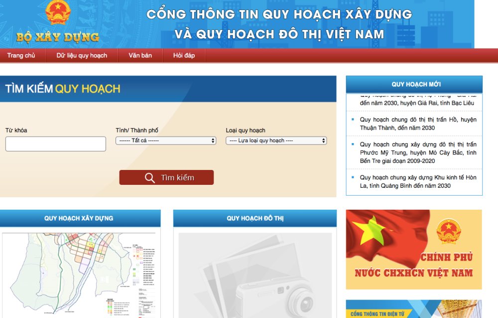 Cổng thông tin quy hoạch xây dựng của bộ xây dựng