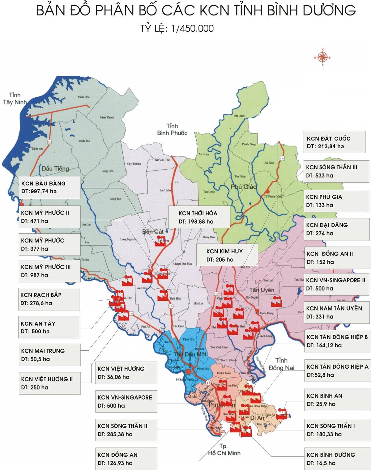 Bản đồ phân bố các KCN tỉnh Bình Dương