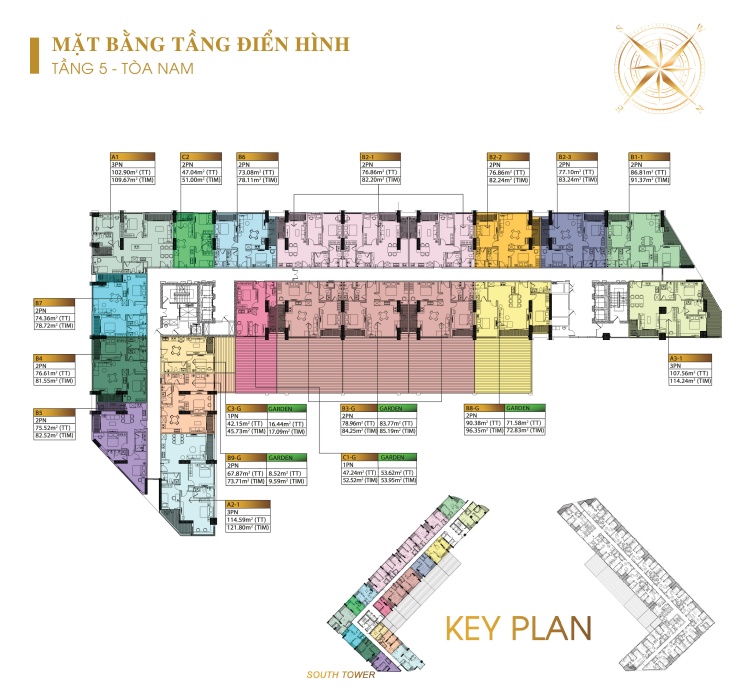 Mặt bằng điền hình tầng 05 Toà Nam