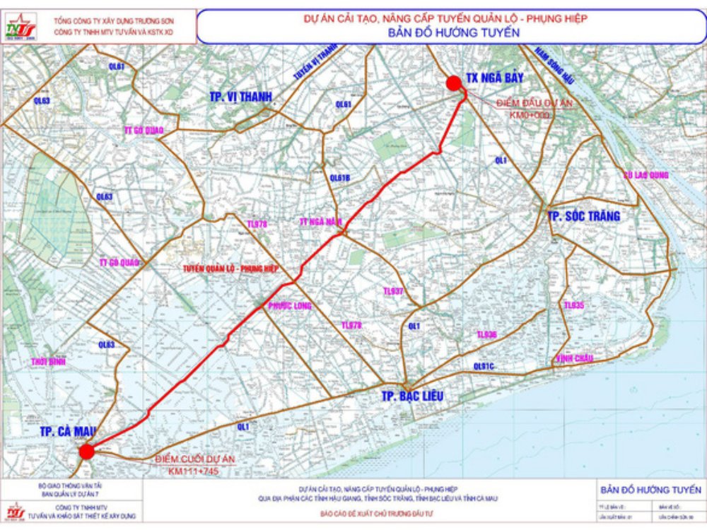 Bản đồ tuyến đường Quản Lộ - Phụng Hiệp