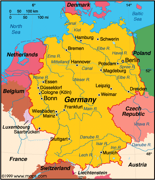 Bản đồ hành chính đất nước Đức (Germany Map) phóng to năm 2023