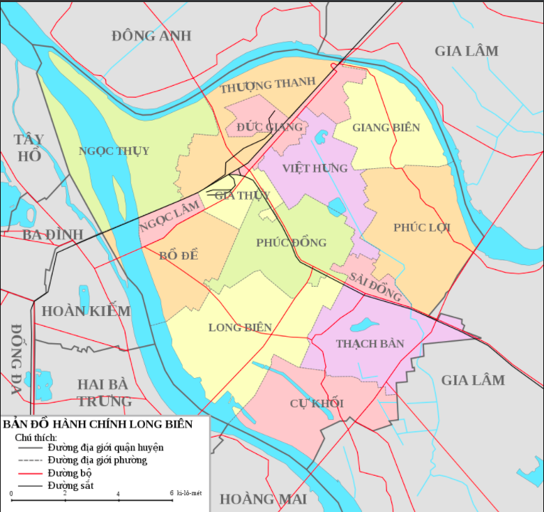 Bản đồ hành chính các phường tại Quận Long Biên có chủ thích
