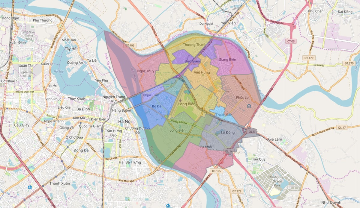 Vị trí của các khu phố ở quận Long Biên có trên bản đồ