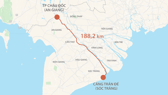 Hướng tuyến cao tốc Châu Đốc - Cần Thơ - Sóc Trăng