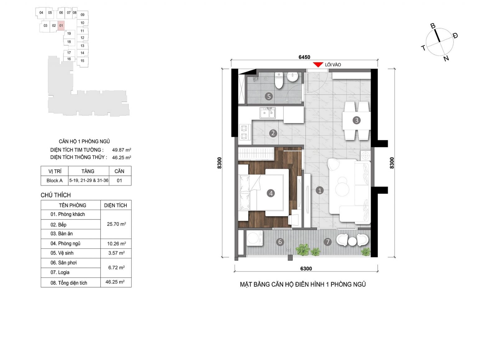 Thiết kế căn 1 phòng ngủ tại Opal CityView
