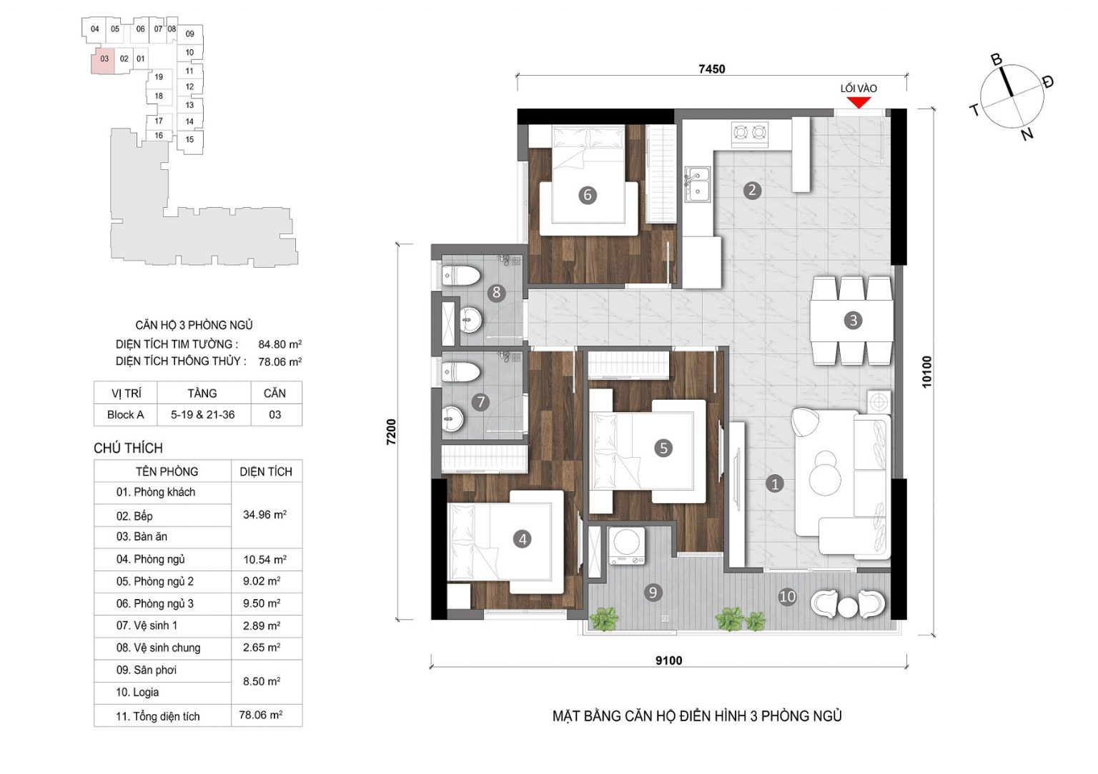 Thiết kế căn 3 phòng ngủ tại căn hộ Opal CityView Đất Xanh