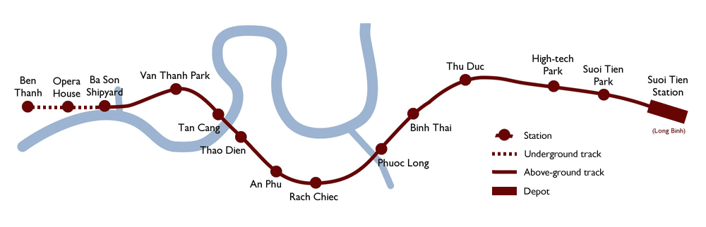 Tuyến buýt nhanh (BRT) Bình Dương nằm một phần trong Metro số 1 TP Hồ Chí Minh (Bến Thành - Suối Tiên)