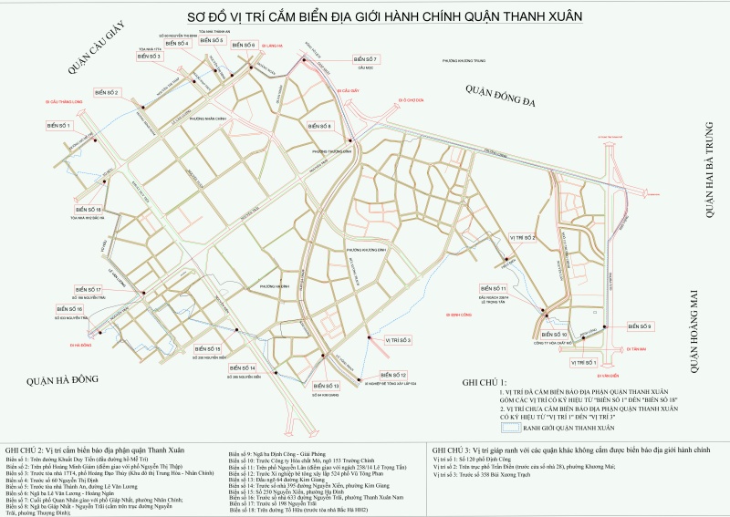 Bản đồ vị trí các mốc địa giới hành chính Quận Thanh Xuân