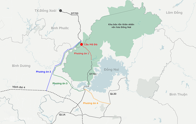 Hướng tuyến 4 phương án làm đường kết nối Bình Phước qua Đồng Nai
