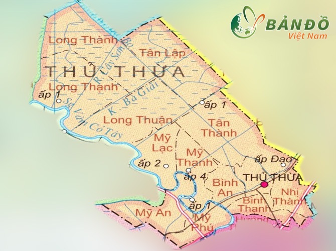 Bản đồ hành chính các xã tại huyện Thủ Thừa
