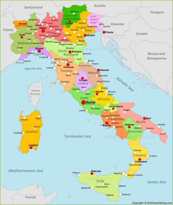 Bản đồ địa hình của Ý năm 2022
