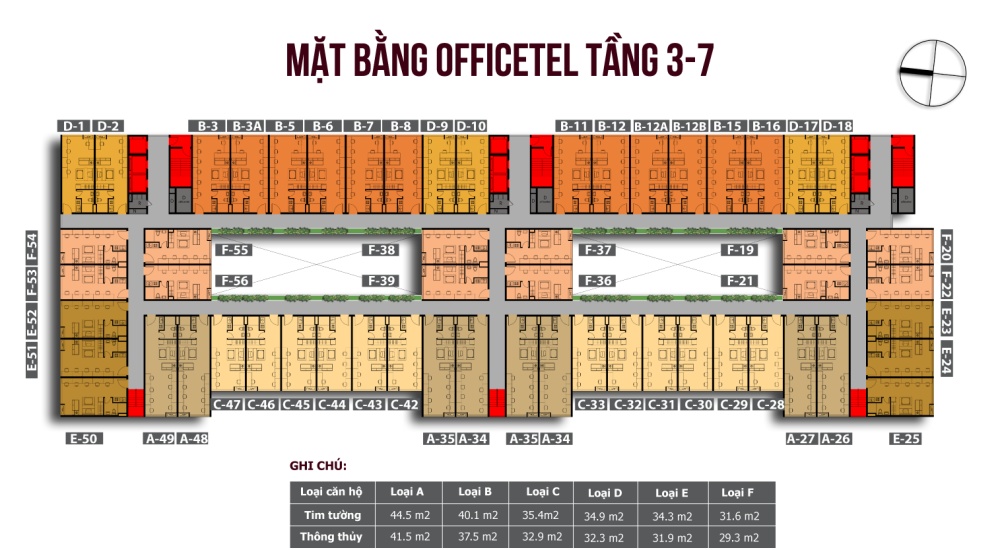 Mặt bằng căn hộ Officetel Tầng 2
