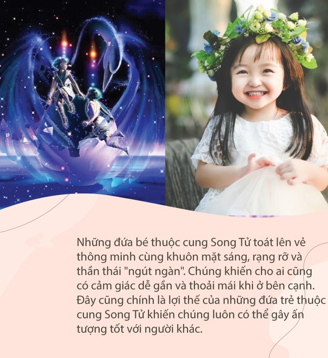 Những đứa trẻ thuộc cung Song Tử sẽ toát lên vẻ thông minh cùng với khuôn mắt sáng, rạng rỡ và thần thái lắm.