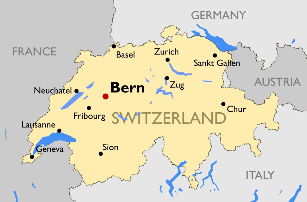 Bản đồ Thụy Sĩ và các nước Châu Âu