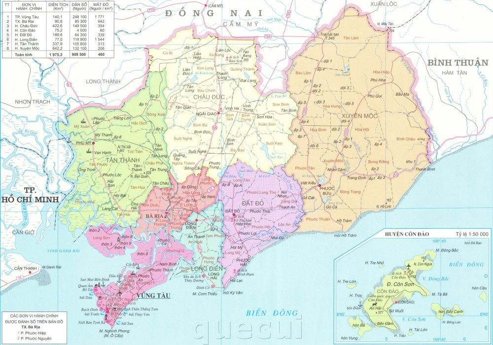 Bản đồ toàn cảnh tỉnh Bà Rịa Vũng Tàu, các quận, huyện cập nhật năm 2020