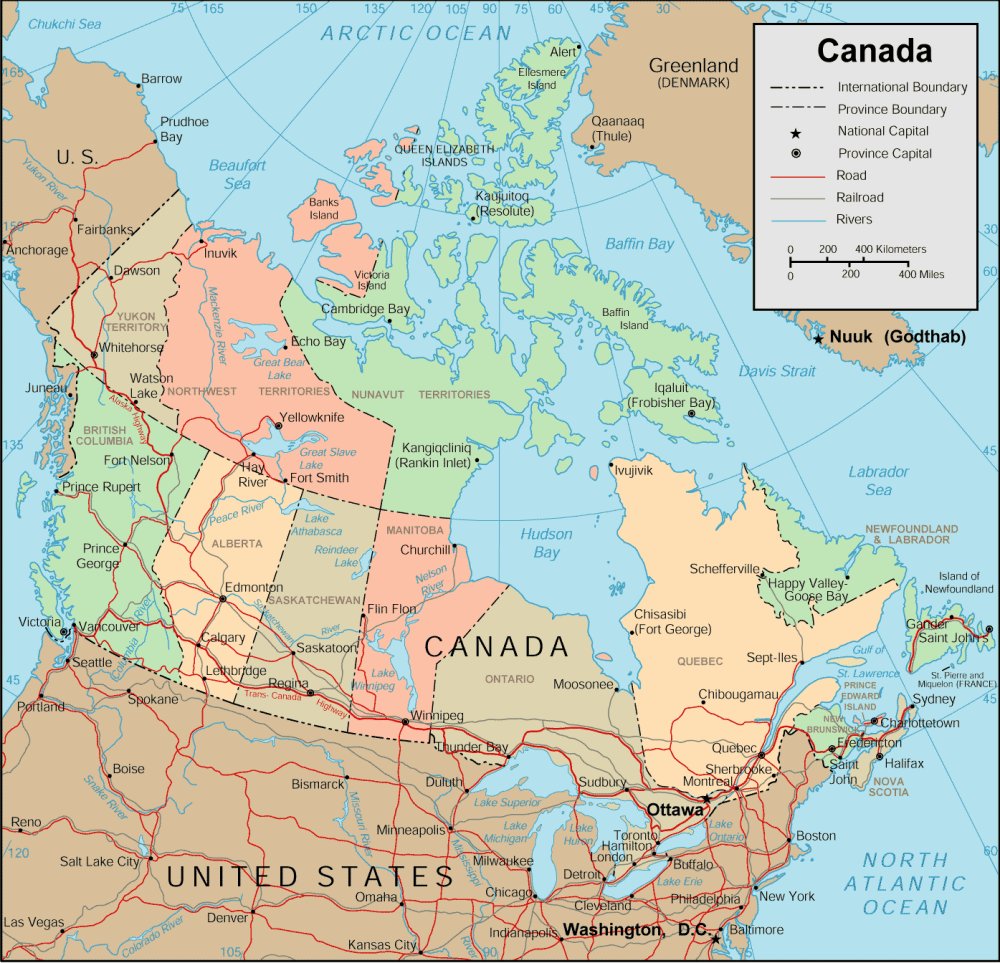 Bản đồ khổ lớn mới nhất của đất nước Canada