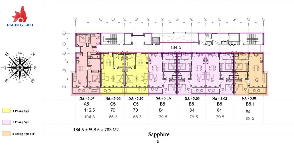 Mặt bằng Edna Resort toà Sapphire tầng 5