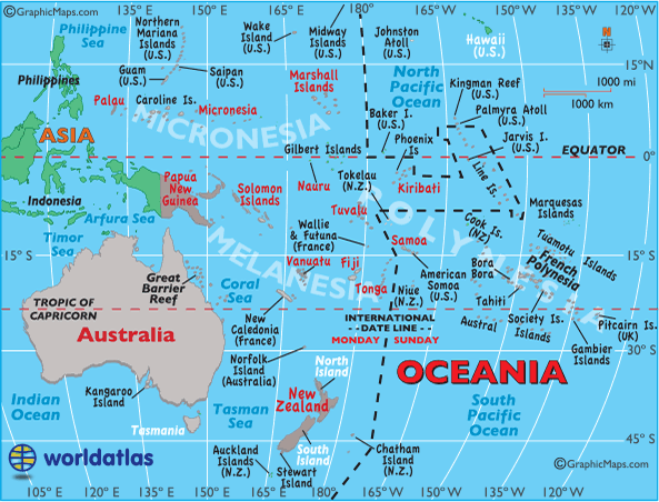 Bản đồ các nước Châu Đại Dương (Châu Úc) khổ lớn năm 2024