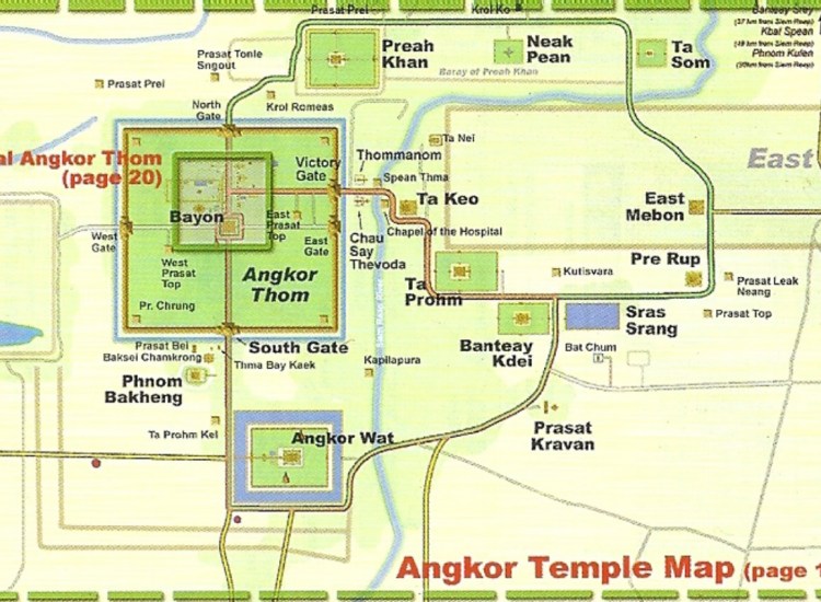 Bản đồ du lịch của Angkor ở Campuchia 
