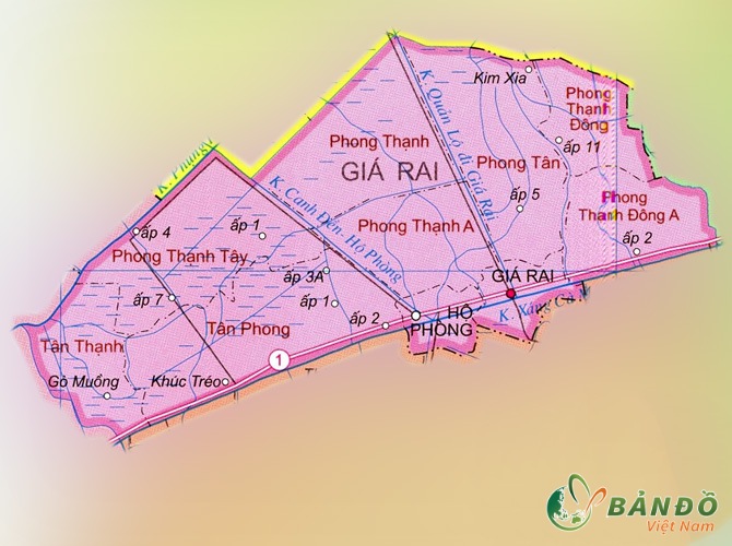Bản đồ hành chính thành phố Giá Rai 