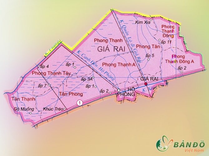 Bản đồ hành chính thị xã Giá Rai 