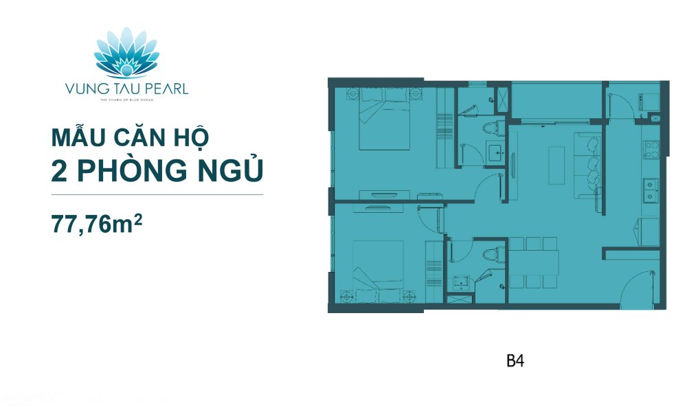 Thiết kế 2 phòng ngủ 77, 76 m2 căn hộ Vũng Tàu Pearl