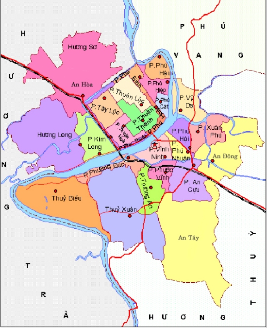 Bản đồ hành chính thành phố Thừa Thiên Huế khổ lớn