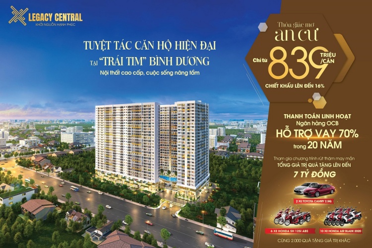 Tuyệt tác căn hộ Legacy Central hiện đại với giá bán chỉ 839 triệu/căn