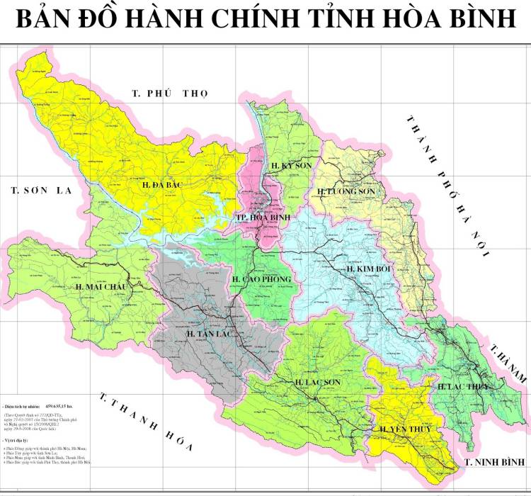 Bản đồ hành chính tỉnh Hoà Bình khổ lớn năm 2023