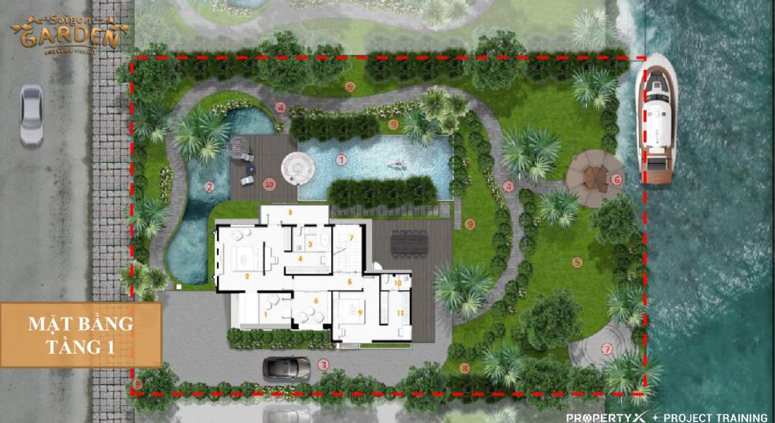 Thiết kế mặt bằng tầng 1 biệt thự vườn Saigon Garden Riverside Village Quận 9
