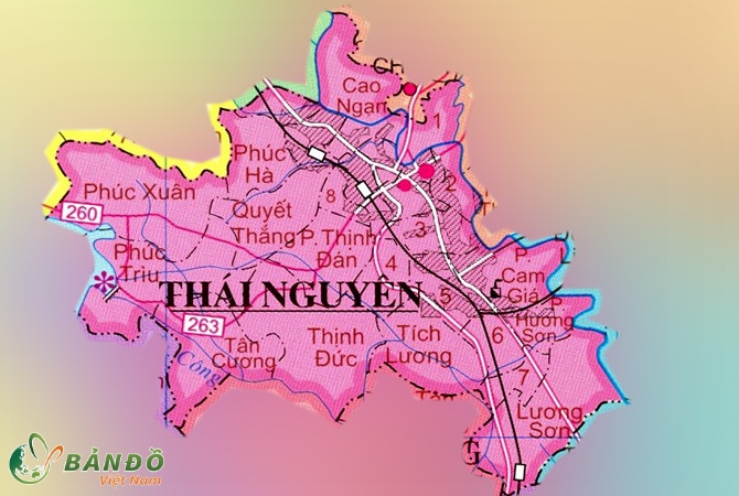 Bản đồ hành chính thành phố Thái Nguyên