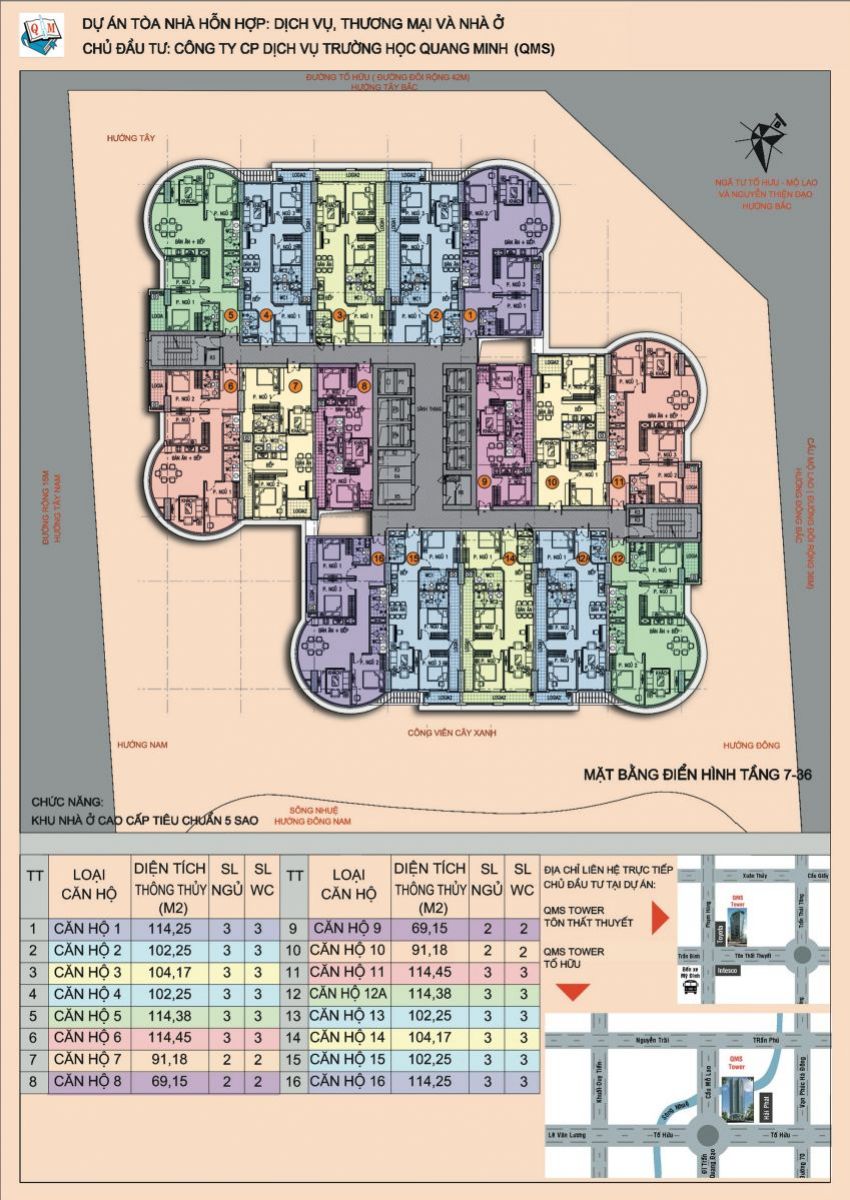 Mặt bằng tổng thể căn hộ chung cư QMS Tower 2 Tố Hữu Hà Nội