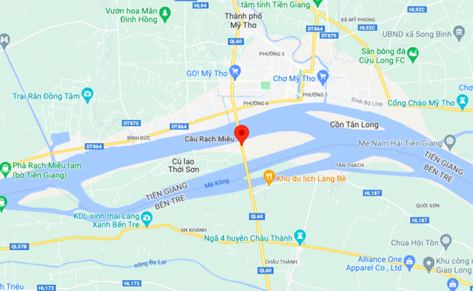 Vị trí xây cầu Rạch Miễu 2 cách cầu hiện hữu 4 km
