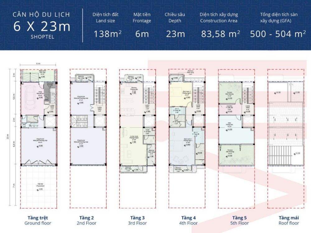 Mặt bằng 6x23 dự án nghĩ dưỡng Thera Premium Phú Yên