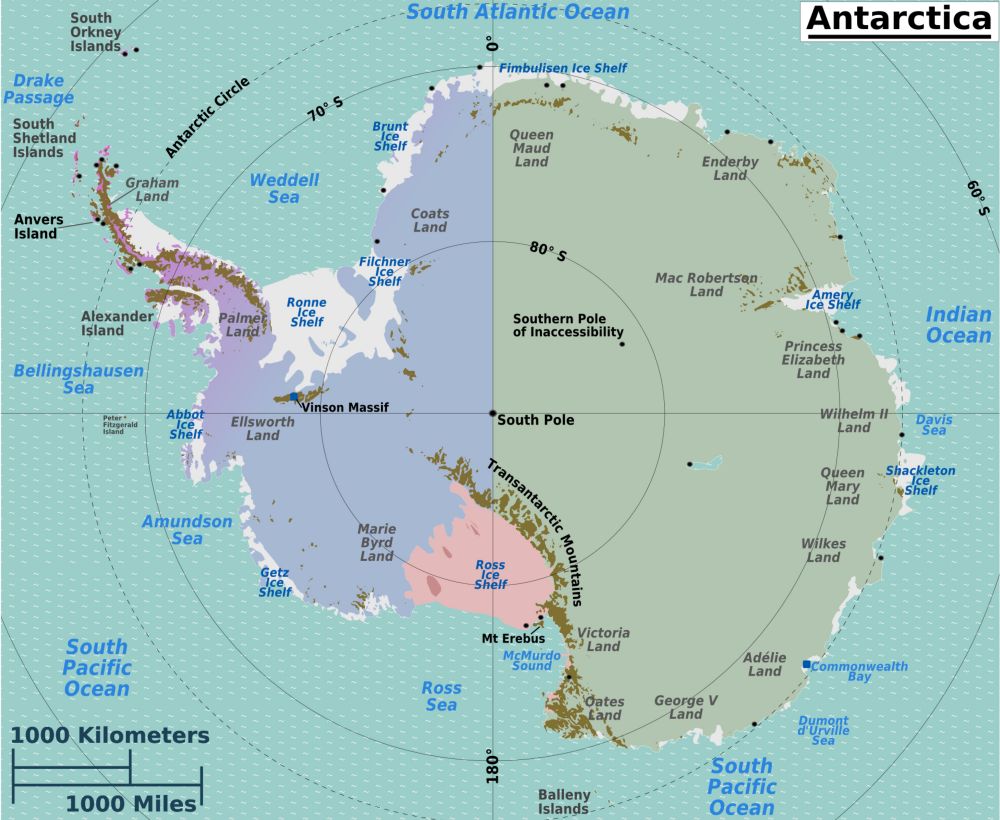 Bản đồ thế giới khu vực châu Nam Cực
