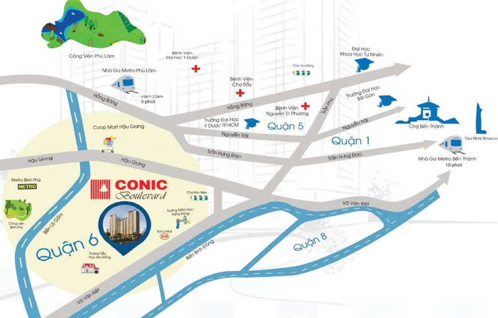 Vị trí dự án căn hộ chung cư Conic Boulevard Quận 6 