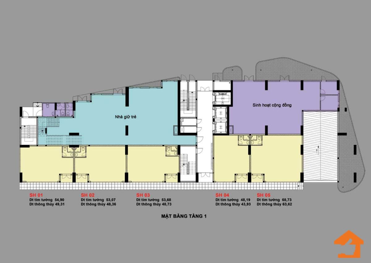 Mặt bằng Tầng 1 của dự án căn hộ Bcons Bee 