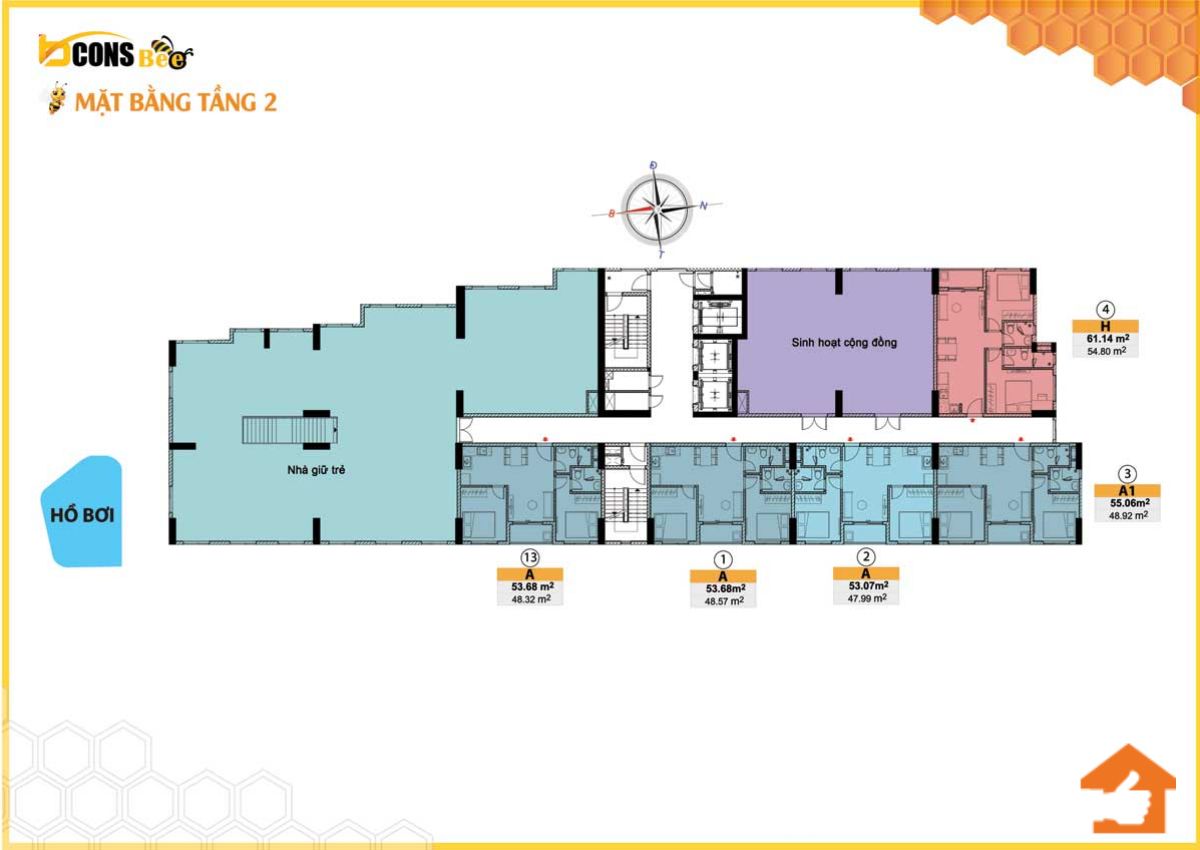 Mặt bằng Tầng 2 của dự án căn hộ Bcons Bee